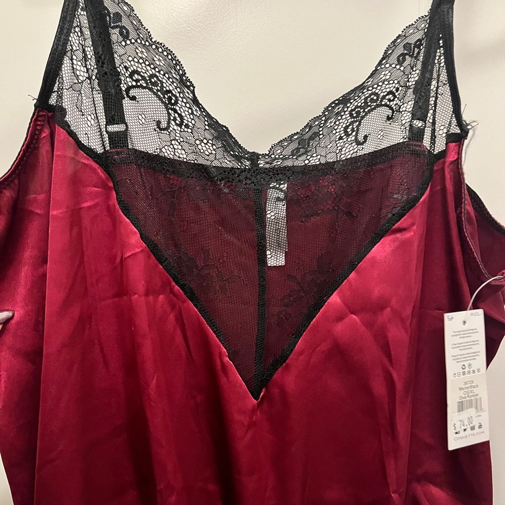 Coquette Satin and Lace Chemise in Deep Red - Picture 2 of 3